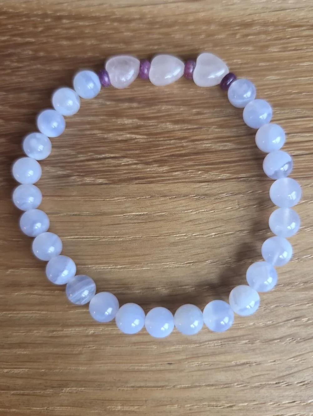 Blue Chalcedony, Rose Quartz & Lepidolite Beaded Bracelet | Handmade